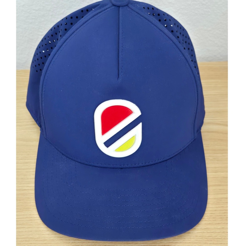 Ex-CR Mens Blue Perforated Performance Snapback Hat Rubber Logo Cap